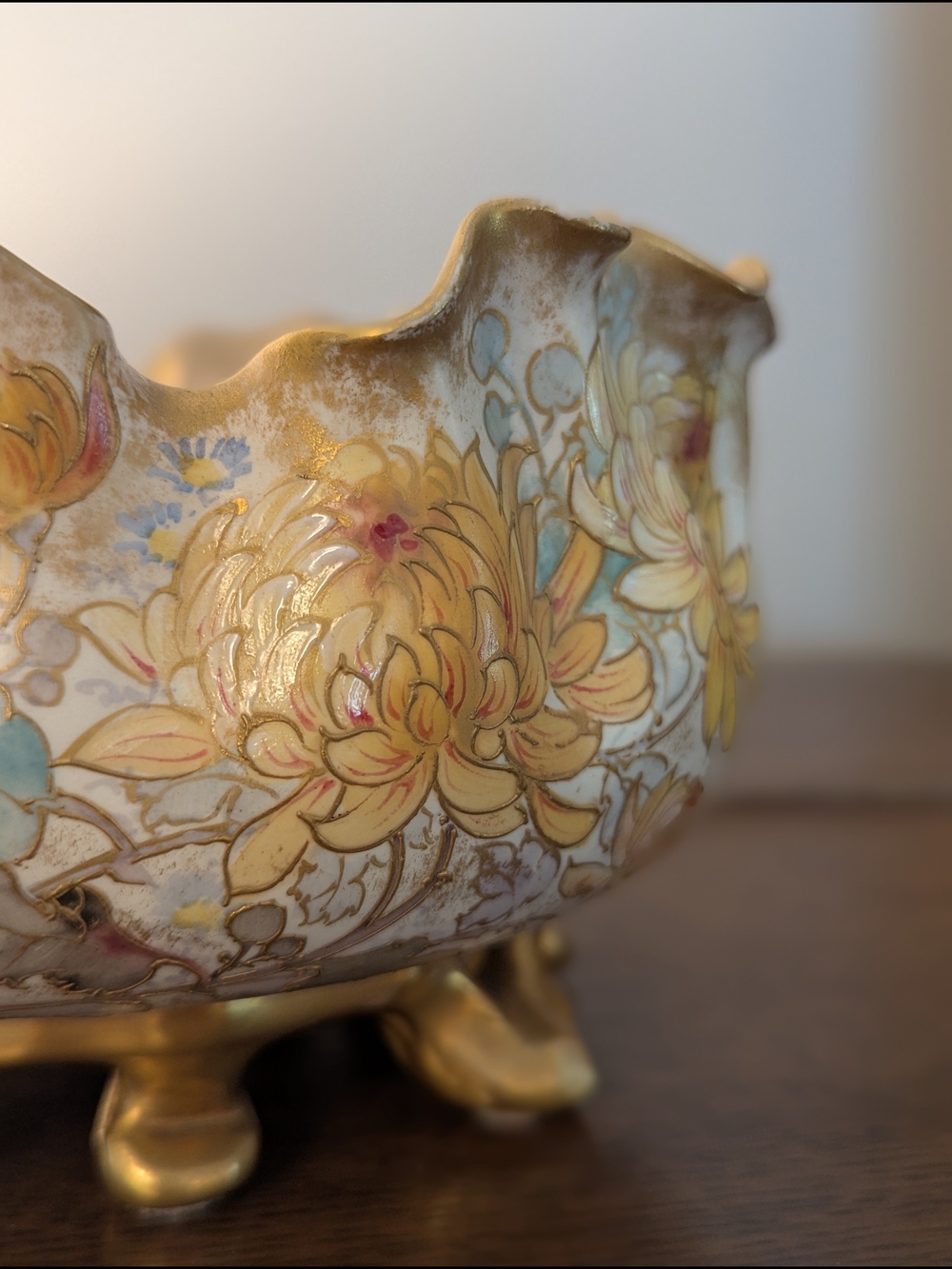 Doulton Burslem (Royal Dalton) Gilded Chrysanthemum Footed Bowl Antique
